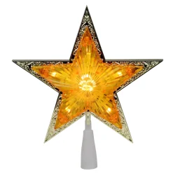 Sale 9" Pre-Lit Gold and Amber Crystal 5 Point Star Christmas Tree Topper - Clear Lights Stars