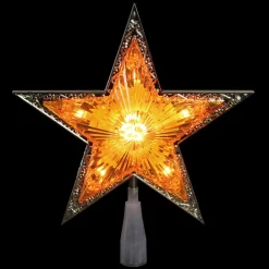 Sale 9" Pre-Lit Gold and Amber Crystal 5 Point Star Christmas Tree Topper - Clear Lights Stars