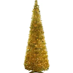 Best 6' Pre-Lit Gold Tinsel Pop-Up Artificial Christmas Tree, Clear Lights Pop Up