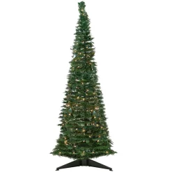 Discount 6' Pre-Lit Green Holly Leaf Pop-Up Artificial Christmas Tree - Clear Lights Pop Up