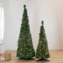 Discount 6' Pre-Lit Green Holly Leaf Pop-Up Artificial Christmas Tree - Clear Lights Pop Up