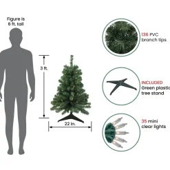 Best 3' Pre-Lit Green Medium Blackwater Fir Artificial Christmas Tree - Clear Lights Pre-Lit