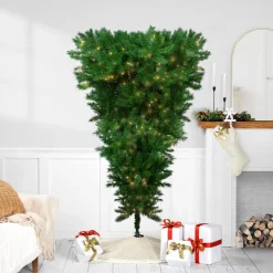 Discount 7' Pre-Lit Green Sugar Pine Upside Down Artificial Christmas Tree - Clear Lights Upside Down