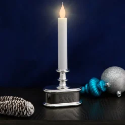 Outlet 9.25" Pre-Lit LED White and Silver Lighted Christmas Candle Lamp Candle Lamps