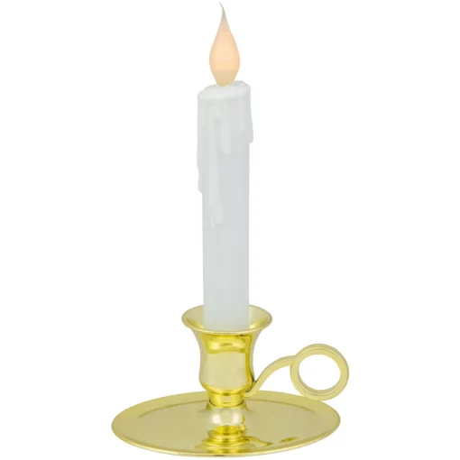 8" Pre-Lit LED White Lighted Christmas Candle Lamp with Oval Handle Base Candle Lamps