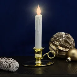 8" Pre-Lit LED White Lighted Christmas Candle Lamp with Oval Handle Base Candle Lamps