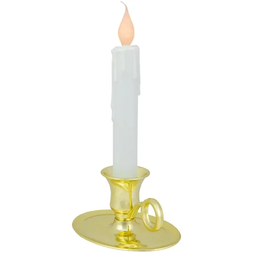 8" Pre-Lit LED White Lighted Christmas Candle Lamp with Oval Handle Base Candle Lamps