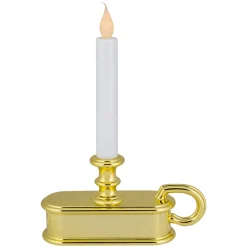 9.5" Pre-Lit LED White Lighted Christmas Candle Lamp with Gold Handle Base Candle Lamps
