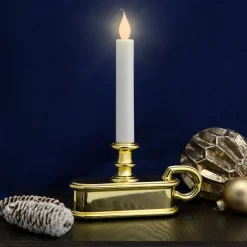 9.5" Pre-Lit LED White Lighted Christmas Candle Lamp with Gold Handle Base Candle Lamps