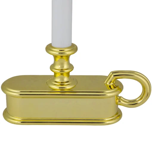 9.5" Pre-Lit LED White Lighted Christmas Candle Lamp with Gold Handle Base Candle Lamps