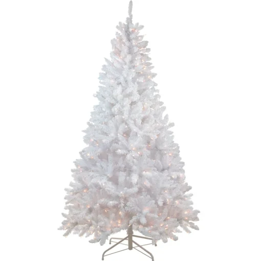 Sale 6' Pre-Lit Medium Flocked White Pine Artificial Christmas Tree - Clear Lights Pre-Lit