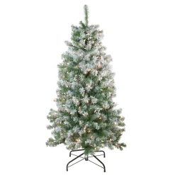 Online 4.5' Pre-Lit Medium Flocked Winema Pine Artificial Christmas Tree - Clear Lights Pre-Lit