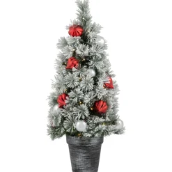 Outlet 3' Pre-Lit Potted Snowy Bristle Pine Artificial Christmas Tree, Warm White LED Lights Potted