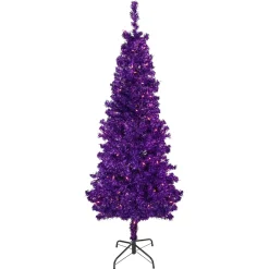 Discount 6' Pre-Lit Purple Artificial Tinsel Christmas Tree, Clear Lights Colorful