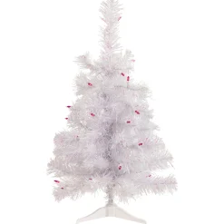 Clearance 2' Pre-lit Rockport White Pine Artificial Christmas Tree, Pink Lights Colorful