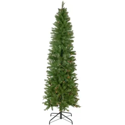 Best 6.5' Pre-Lit Silver Lake Fir Pencil Artificial Christmas Tree, Multi Lights Pre-Lit