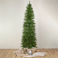 Best 6.5' Pre-Lit Silver Lake Fir Pencil Artificial Christmas Tree, Multi Lights Pre-Lit