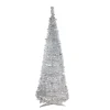 Discount 6' Pre-Lit Silver Tinsel Pop-Up Artificial Christmas Tree - Clear Lights Pop Up