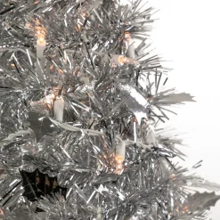 Discount 6' Pre-Lit Silver Tinsel Pop-Up Artificial Christmas Tree - Clear Lights Pop Up