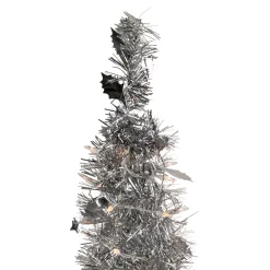 Discount 6' Pre-Lit Silver Tinsel Pop-Up Artificial Christmas Tree - Clear Lights Pop Up