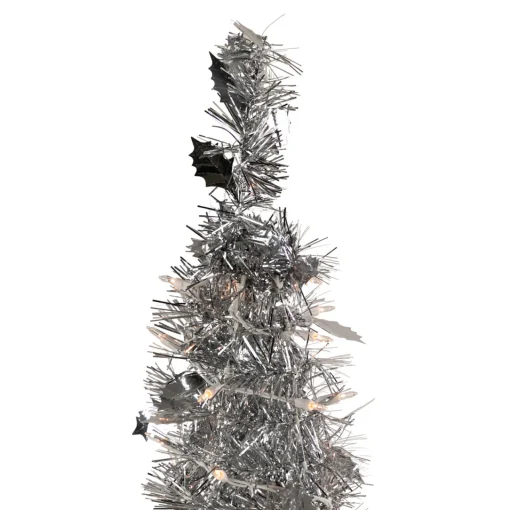 Discount 6' Pre-Lit Silver Tinsel Pop-Up Artificial Christmas Tree - Clear Lights Pop Up