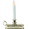 Clearance 8.75" Pre-Lit White and Gold LED C5 Flickering Christmas Candle Lamp with Handle Base Candle Lamps