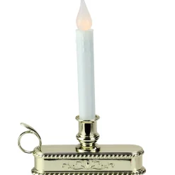 Clearance 8.75" Pre-Lit White and Gold LED C5 Flickering Christmas Candle Lamp with Handle Base Candle Lamps