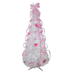 New 6' Pre-Lit White and Pink Pre-Decorated Pop-Up Artificial Christmas Tree Pop Up