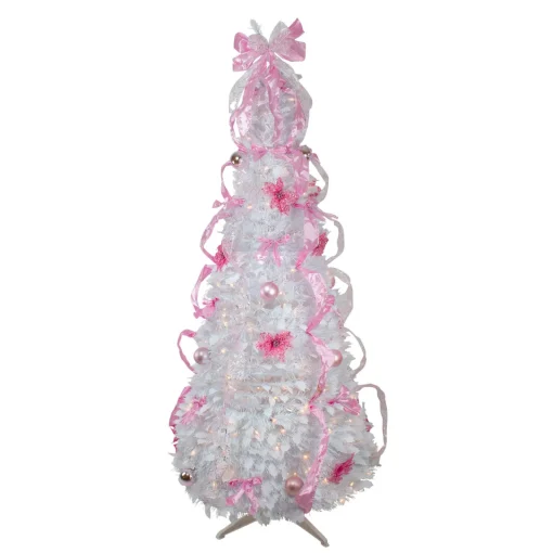 New 6' Pre-Lit White and Pink Pre-Decorated Pop-Up Artificial Christmas Tree Pop Up