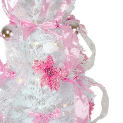 New 6' Pre-Lit White and Pink Pre-Decorated Pop-Up Artificial Christmas Tree Pop Up