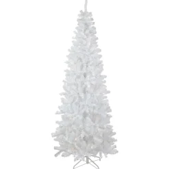 Discount 7.5' Pre-Lit White Georgian Pine Pencil Artificial Christmas Tree, Warm White LED Lights Colorful