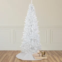 Discount 7.5' Pre-Lit White Georgian Pine Pencil Artificial Christmas Tree, Warm White LED Lights Colorful