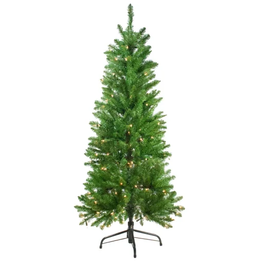 New 4.5' Pre-Lit White River Fir Artificial Pencil Christmas Tree - Clear Lights Pre-Lit