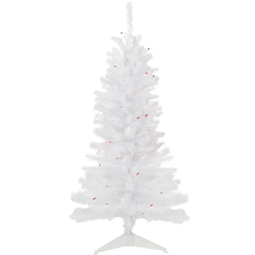 Clearance 4' Pre-Lit Woodbury White Pine Slim Artificial Christmas Tree, Multi Lights Pre-Lit