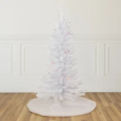Clearance 4' Pre-Lit Woodbury White Pine Slim Artificial Christmas Tree, Multi Lights Pre-Lit