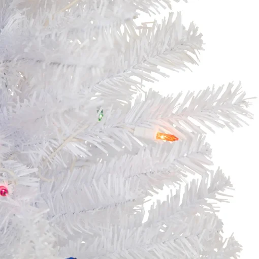 Clearance 4' Pre-Lit Woodbury White Pine Slim Artificial Christmas Tree, Multi Lights Pre-Lit