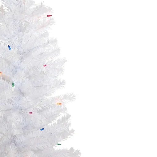 Clearance 4' Pre-Lit Woodbury White Pine Slim Artificial Christmas Tree, Multi Lights Pre-Lit