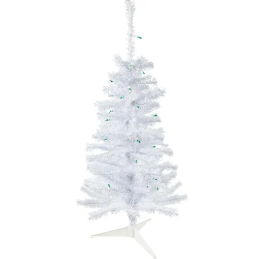 Hot 3' Pre-Lit Woodbury White Pine Slim Artificial Christmas Tree, Green Lights Pre-Lit