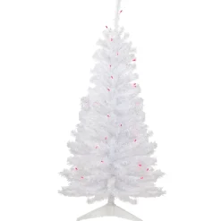 New 4' Pre-Lit Woodbury White Pine Slim Artificial Christmas Tree, Pink Lights Pre-Lit
