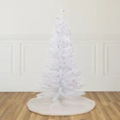 New 4' Pre-Lit Woodbury White Pine Slim Artificial Christmas Tree, Pink Lights Pre-Lit