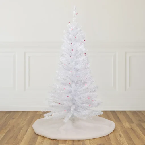 New 4' Pre-Lit Woodbury White Pine Slim Artificial Christmas Tree, Pink Lights Pre-Lit