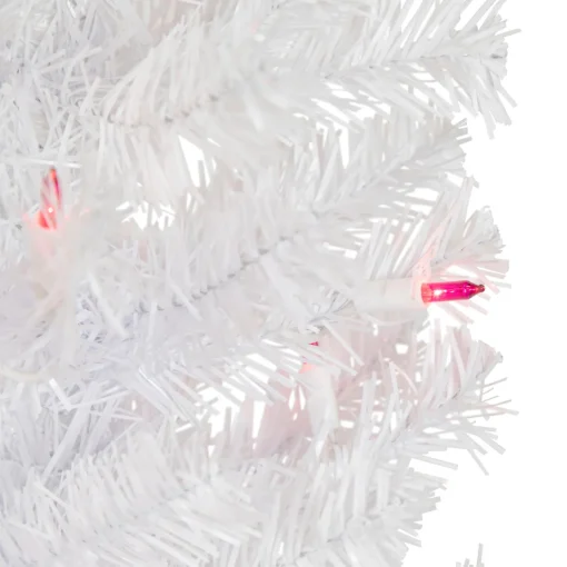 New 4' Pre-Lit Woodbury White Pine Slim Artificial Christmas Tree, Pink Lights Pre-Lit