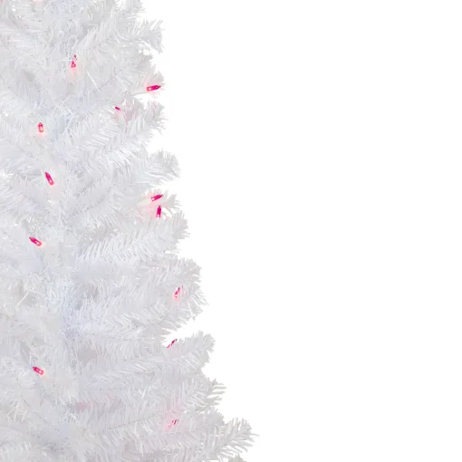 New 4' Pre-Lit Woodbury White Pine Slim Artificial Christmas Tree, Pink Lights Pre-Lit
