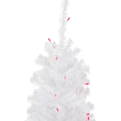 New 4' Pre-Lit Woodbury White Pine Slim Artificial Christmas Tree, Pink Lights Pre-Lit