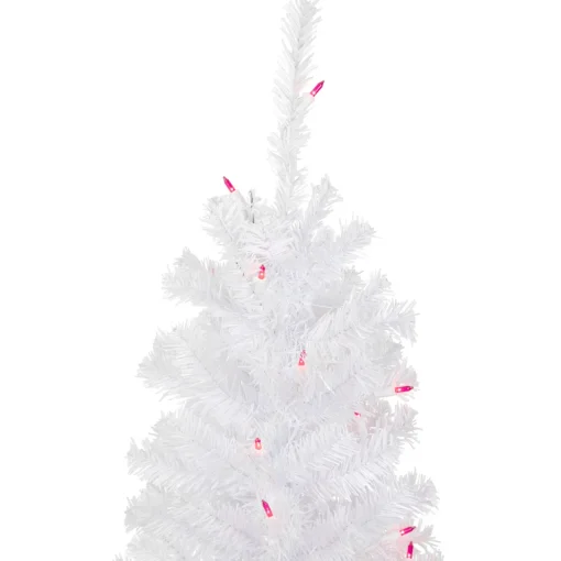 New 4' Pre-Lit Woodbury White Pine Slim Artificial Christmas Tree, Pink Lights Pre-Lit