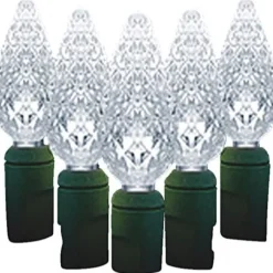 Clearance 70 Pure White LED Faceted C6 Twinkling Christmas Lights - 23.5 ft Green Wire C5 & C6 Lights