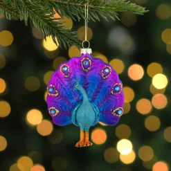 Online 4.75" Purple and Pink Peacock Glass Christmas Ornament Animals