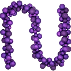 6' Purple 3-Finish Shatterproof Ball Christmas Garland Pre Decorated