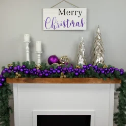 6' Purple 3-Finish Shatterproof Ball Christmas Garland Pre Decorated