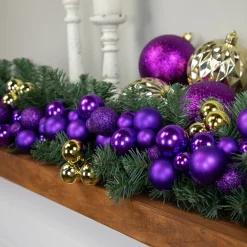 6' Purple 3-Finish Shatterproof Ball Christmas Garland Pre Decorated